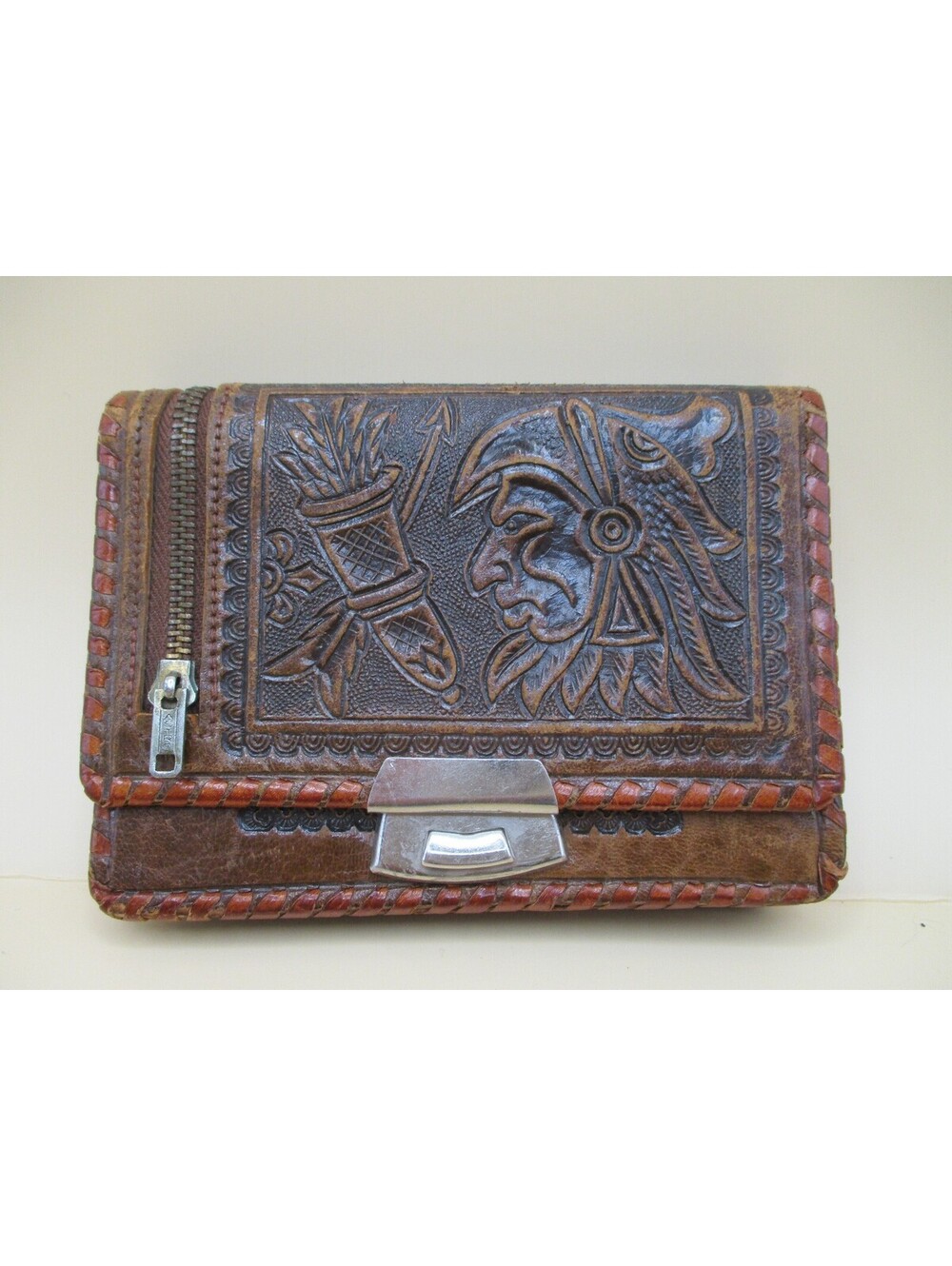 Vintage Hand Tooled Leather Western Wallet Chief Native American
